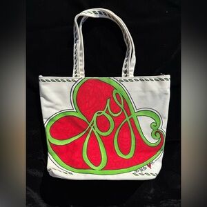 BRIGHTON Love & Joy Canvas Tote Bag Holiday Christmas 13x16 White Red Green